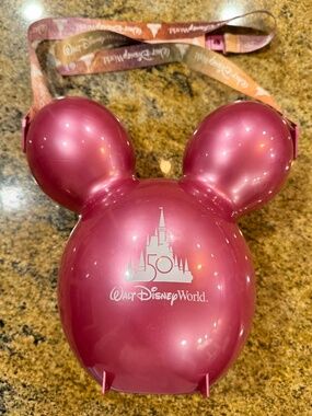 RARE!!! Walt Disney World 50th Anniversary Pink Mickey Balloon Popcorn Bucket